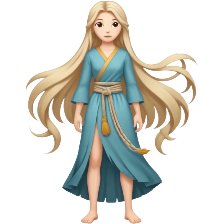 Empowered woman enjoying long tied hairs with full body side photo emoji