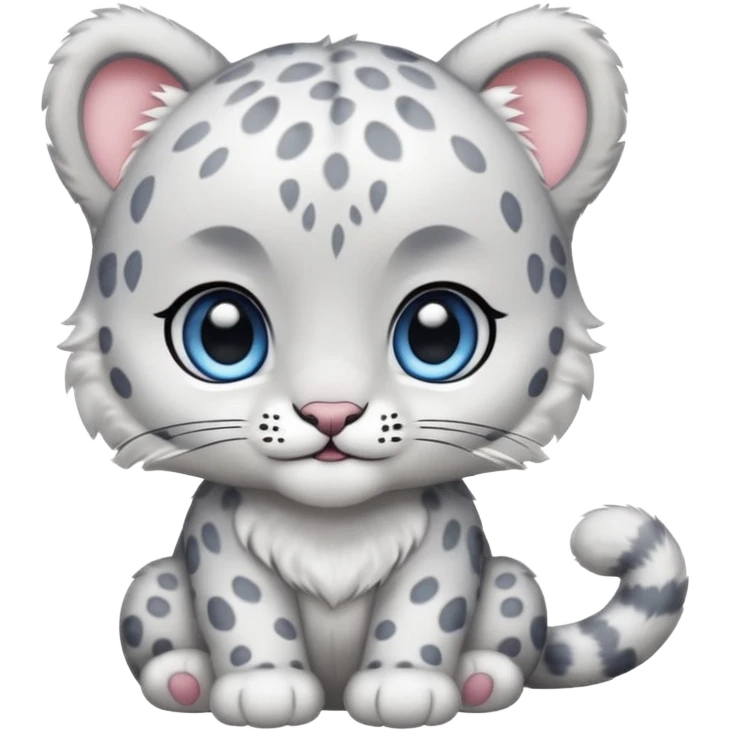Cute kawai adorable chibi baby silvery white snow leopard   emoji