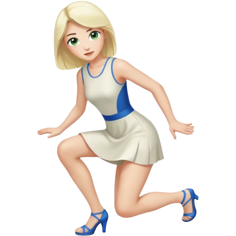 prince, black hair, blue eyes, garment, woman, blonde hair, green eyes, bending knee, sleveless white dress, emoji