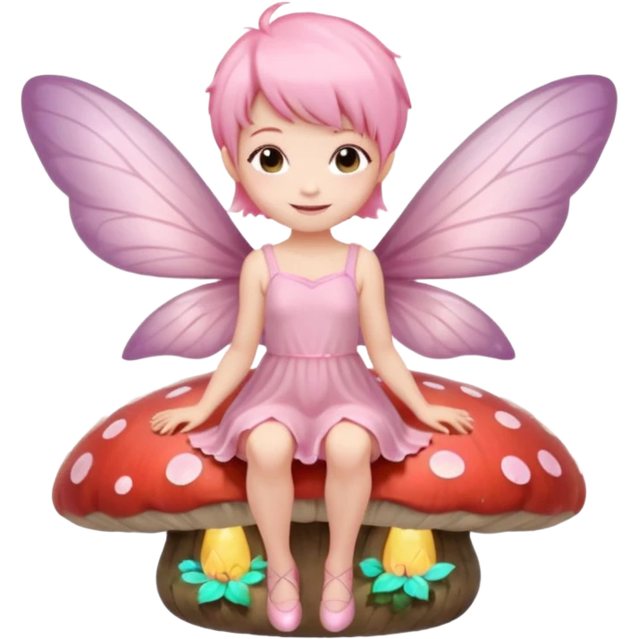A tiny pastel fairy with pink short hair with glowing wings and a sweet smile  emoji
