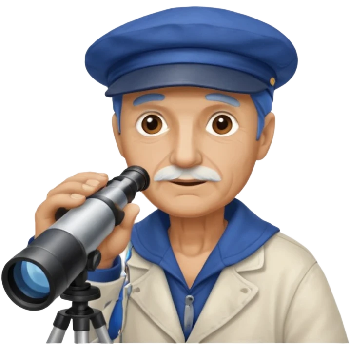 old sailor looking through a telescope, blue cap, no text emoji