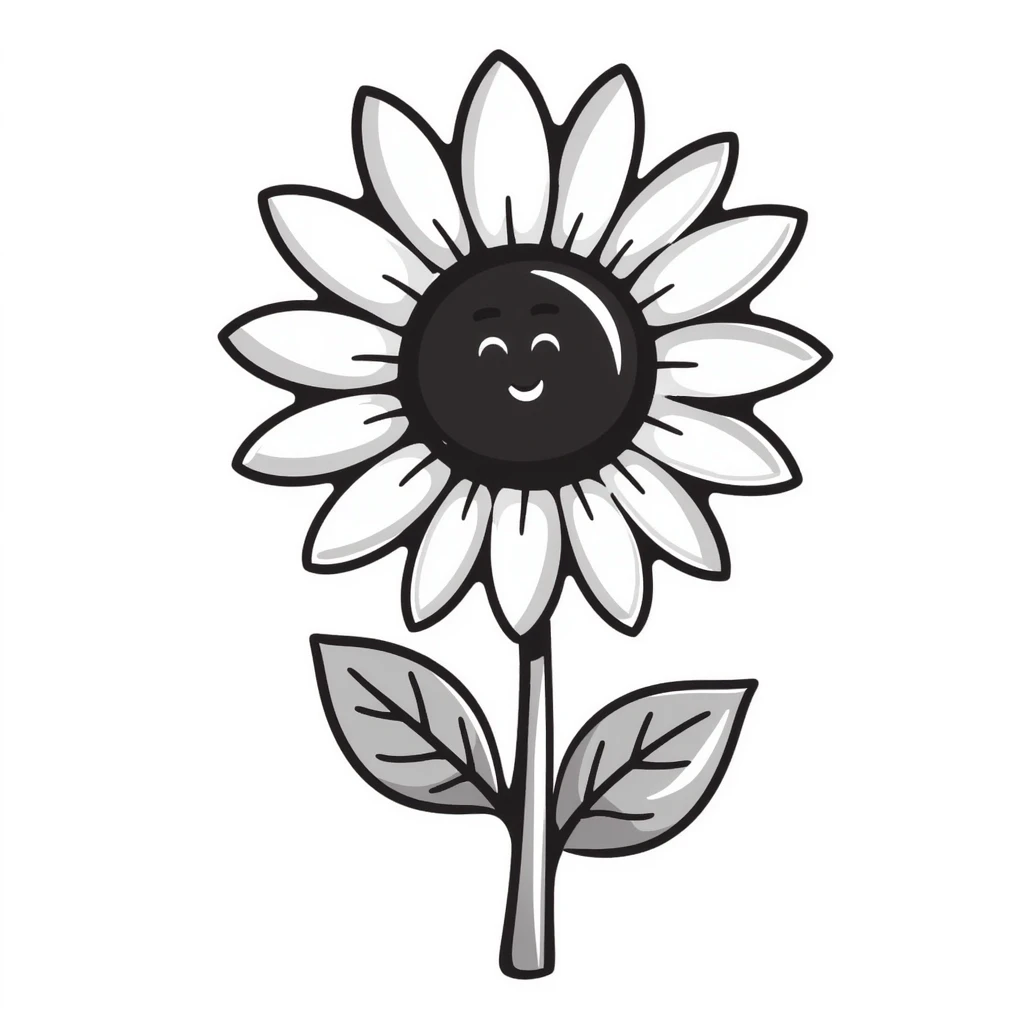 Cheerful sunflower with detailed petals, center, leaves and stem. Using specific pastel colors (dd9fb0, ffc6d3, a3bfc9, c4bee2, f1b091). Hand-drawn doodle style with intricate details. Happy, bright sunflower design with a transparent background. emoji