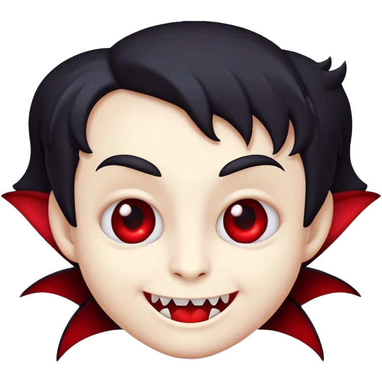 Cinematic Cute Vampire Portrait Emoji, with a refined yet playful small, rounded pale face accented by tiny, cute fangs and bright, twinkling eyes, sporting miniature elegant dark attire with a hint of crimson, simplified yet irresistibly charming, highly detailed with a soft glowing outline that captures the delightful duality of spooky sweetness and stylish allure! emoji