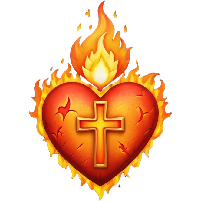 A heart with a cross and flame coming out of the top emoji