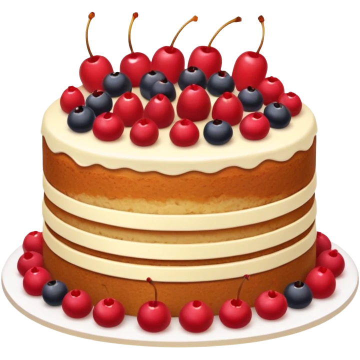 Naked cake with vanilla filling and various red berries on top. emoji