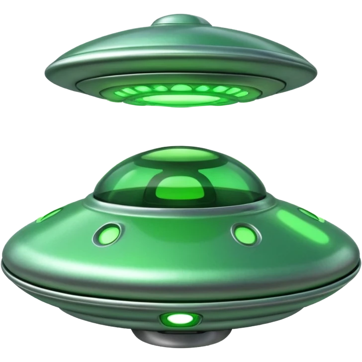 UFO flying saucer, green lights, cartoon sci-fi emoji, no background emoji