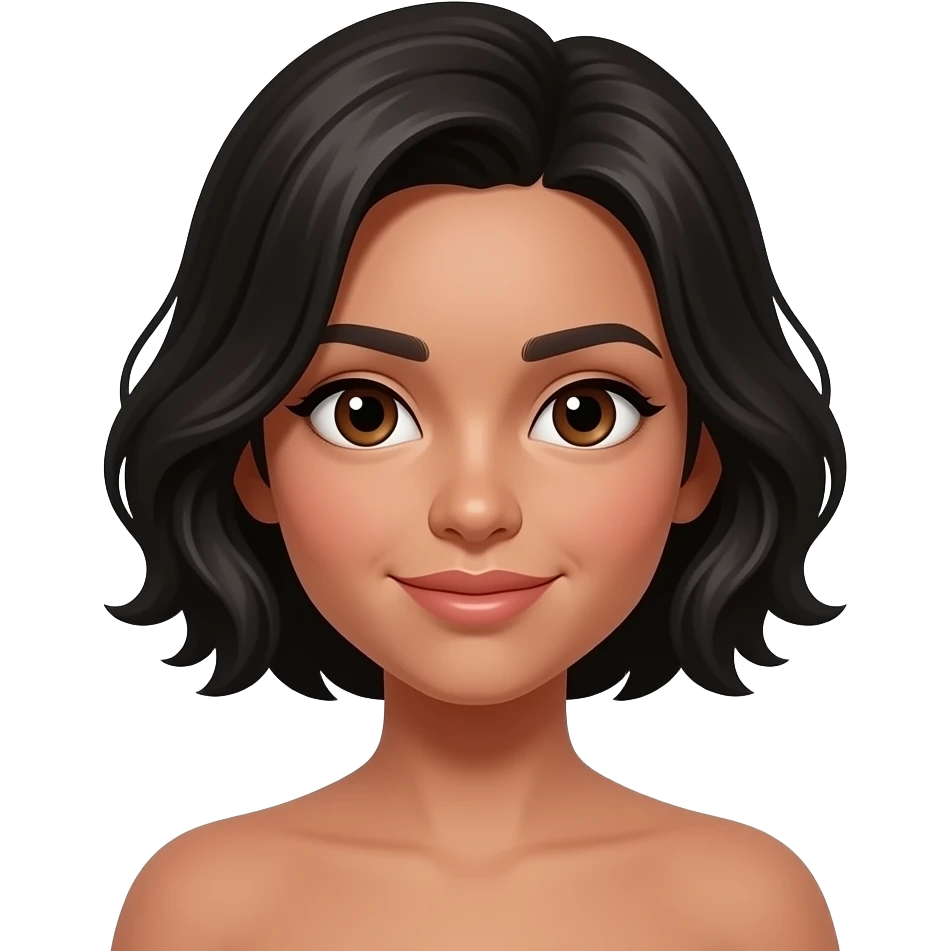 Chica pelinegra con pelo ondulado y corto, ojos marrones, piel morena emoji