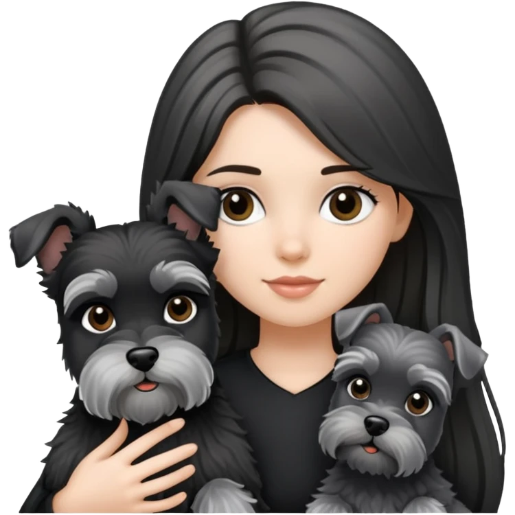 A long-haired girl holding a black and silver schnauzer emoji
