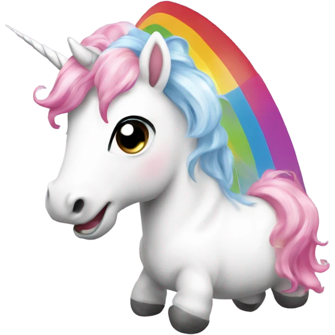 White unicorn with pink hair pooping rainbows emoji