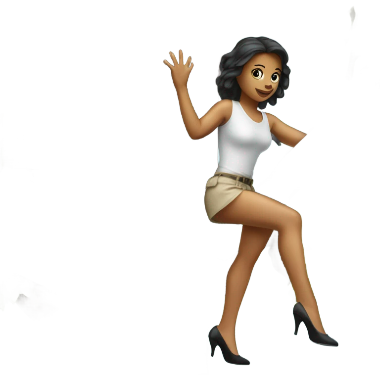 Girl climbing tree with high heels on emoji