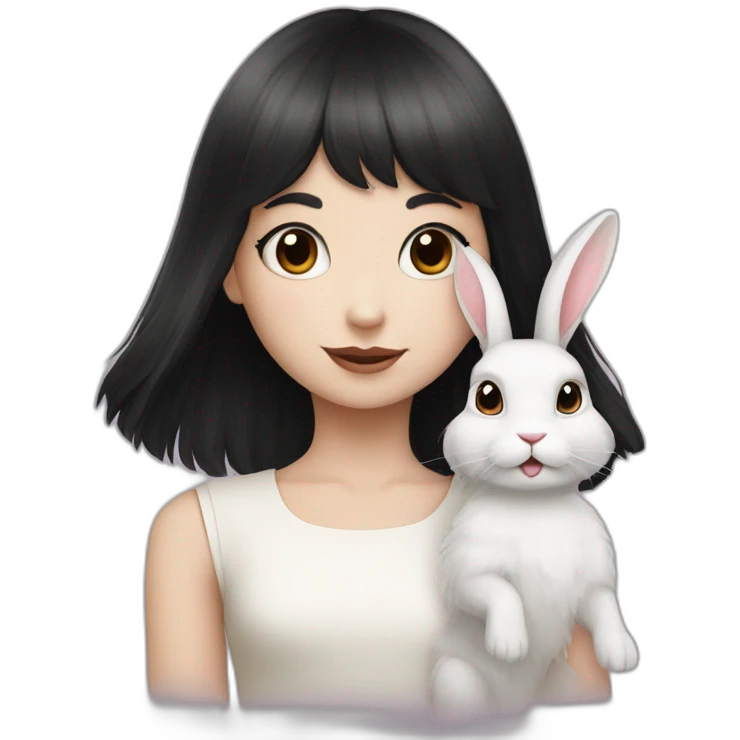 white rabbit with a little girl with black bangs emoji