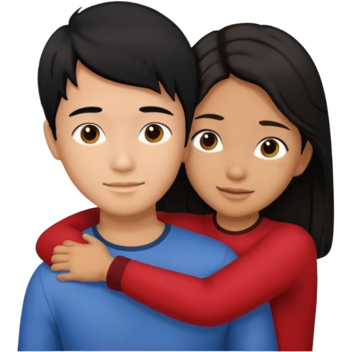 asian boy with black hair and brown long hair girl hugging emoji