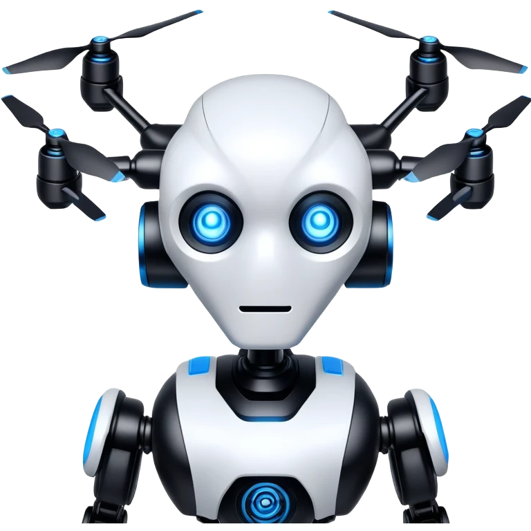 Murder Drones N character, robotic drone with glowing blue eyes, white face, black body with blue accents emoji