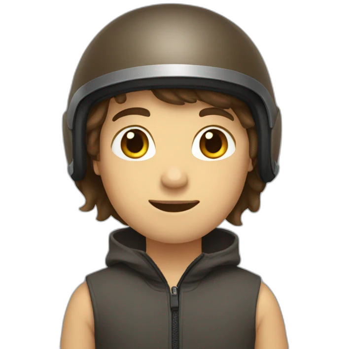 boy with longer brown hair covered with a freestyle helmet emoji
