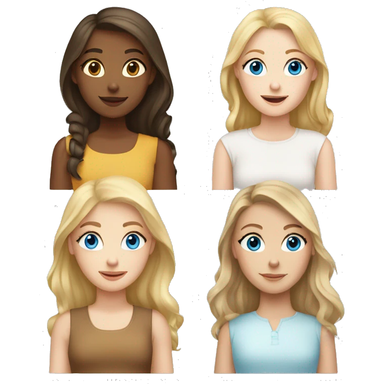 One girl with brown hair and blue eyes and 3 white girls with blonde hair and brown eyes emoji