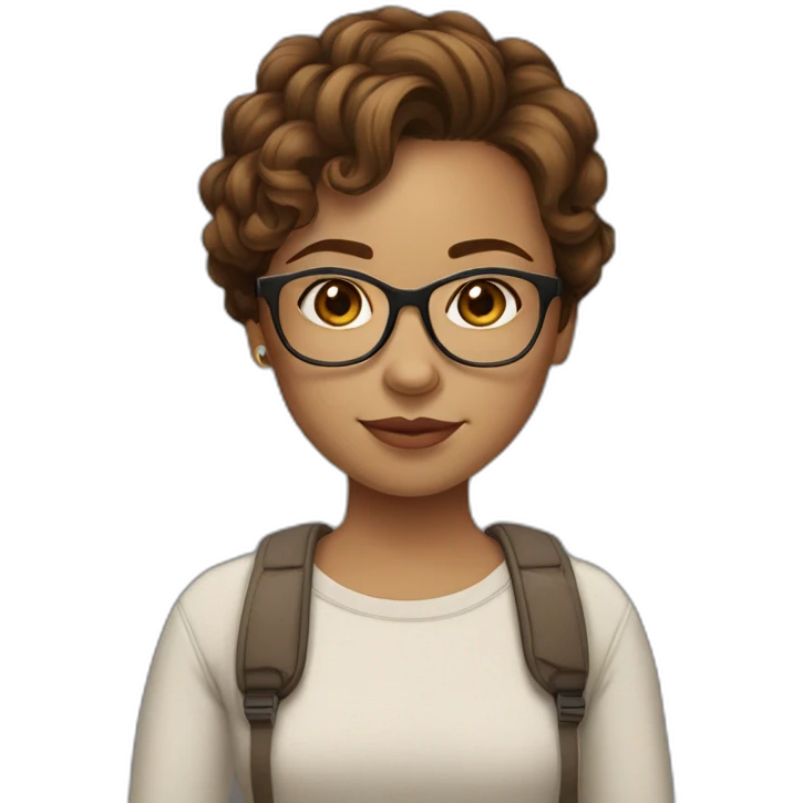 light skin girl, brown medium hair, eyeglasses, different size eyes emoji