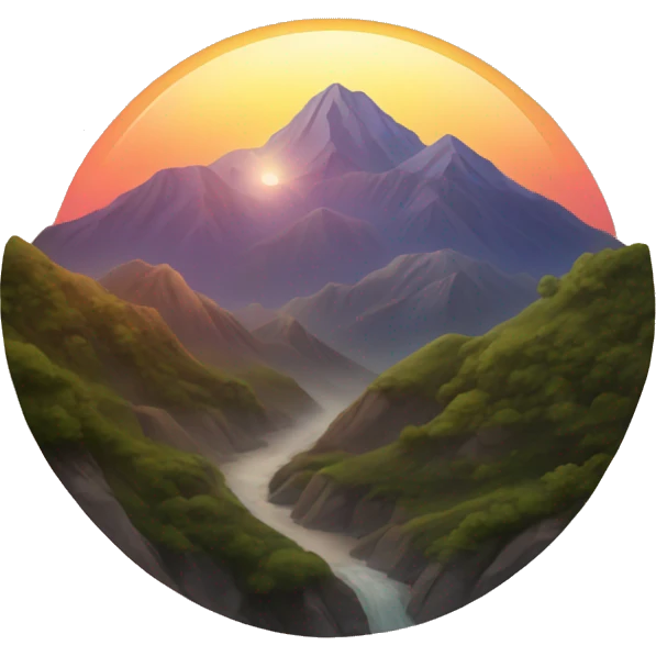 A mountain range with a sunset  emoji