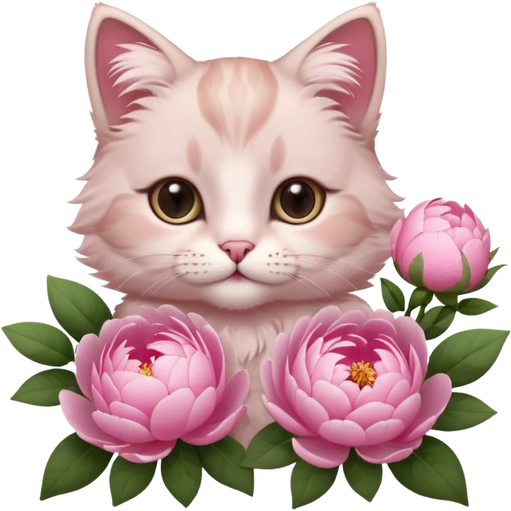 Cute cat Handing pink peonies emoji