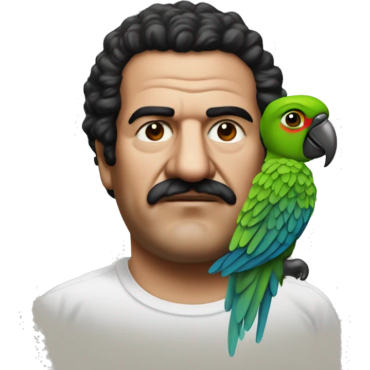 Parrot in t-shirt with Pablo Escobar  emoji