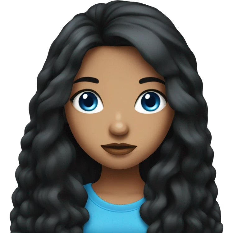 baddie girl whit black long hair and blue eyes emoji