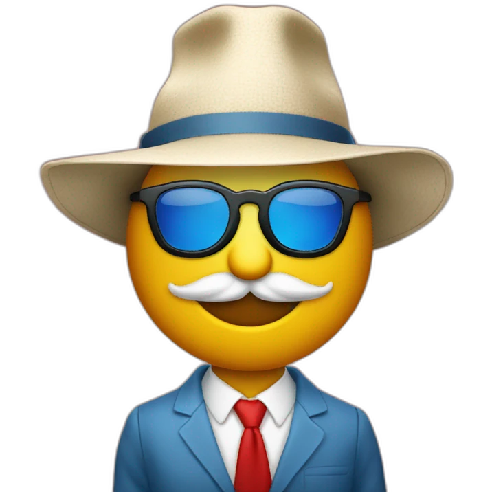 un bonhomme avec un chapeau et des lunettes de soleil rouge emoji