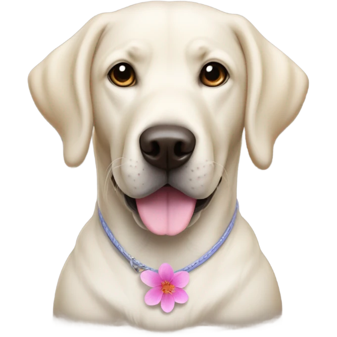 Perro blanco labrador con flor de loto en el cuello emoji