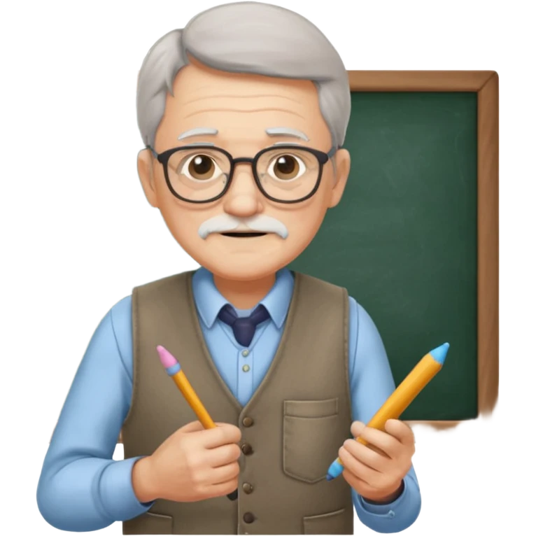 Man teacher: old, wearing vest, wearing glasses, hold chalk on their hand emoji