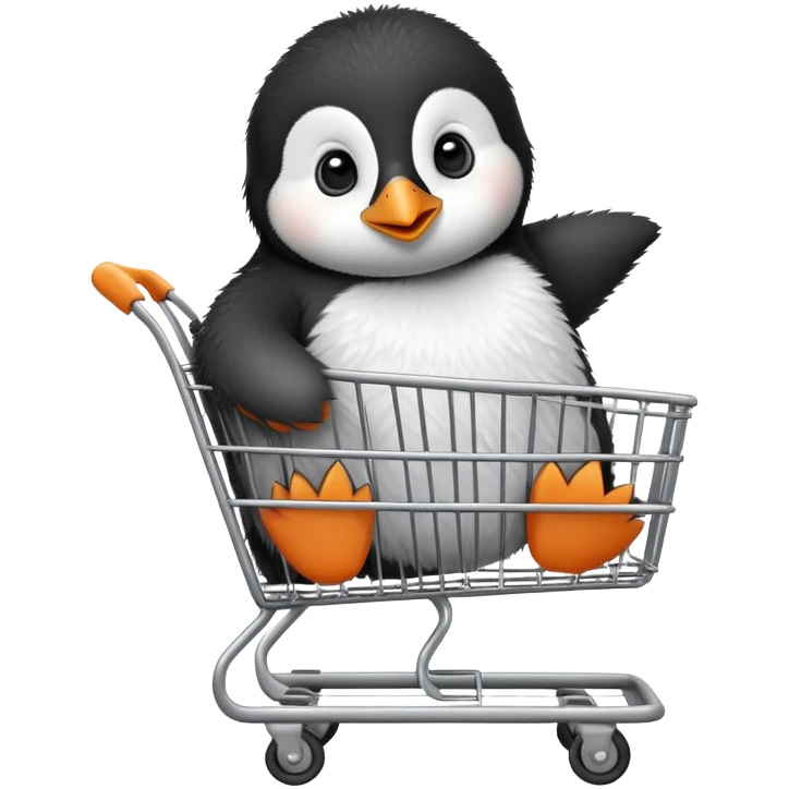 cute baby penguin sitting in a shopping cart emoji