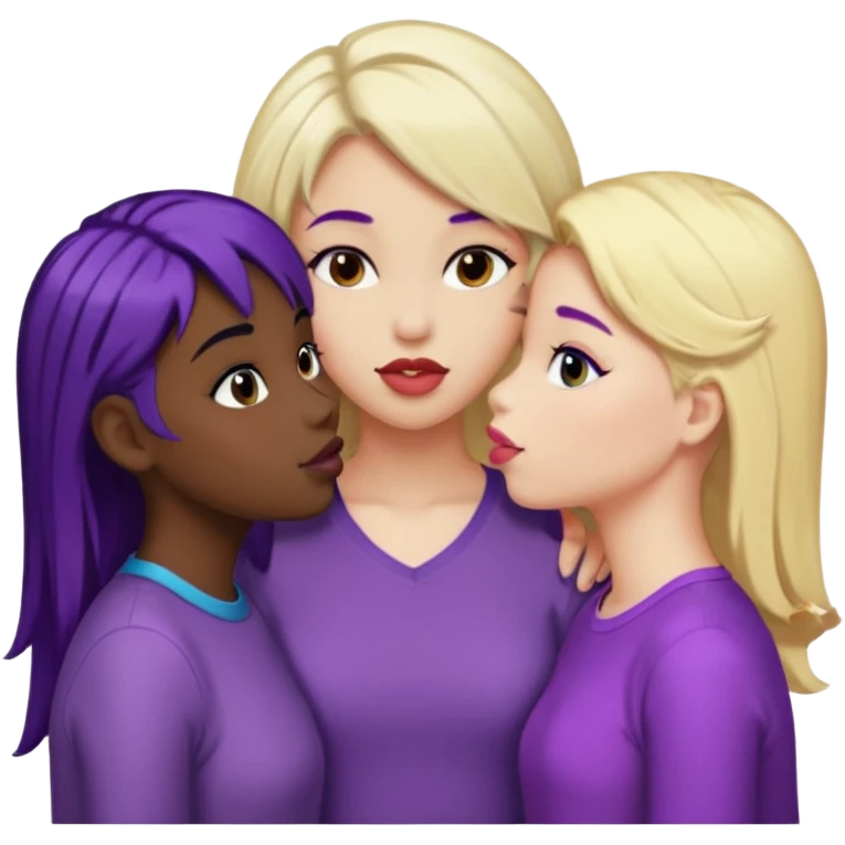 3 girls kissing one blonde one black hair one purple hair  emoji