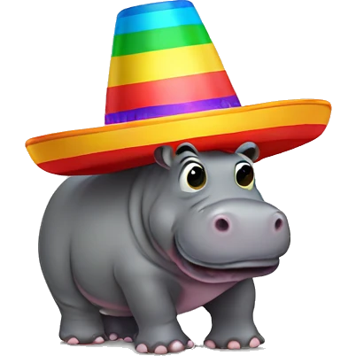 Hippo with rainbow sombrero emoji