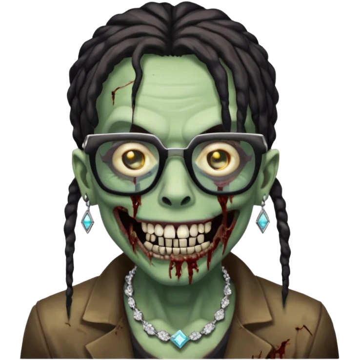 zumbi com grillz de diamante no dente, com nudread preto e óculos quadrado emoji
