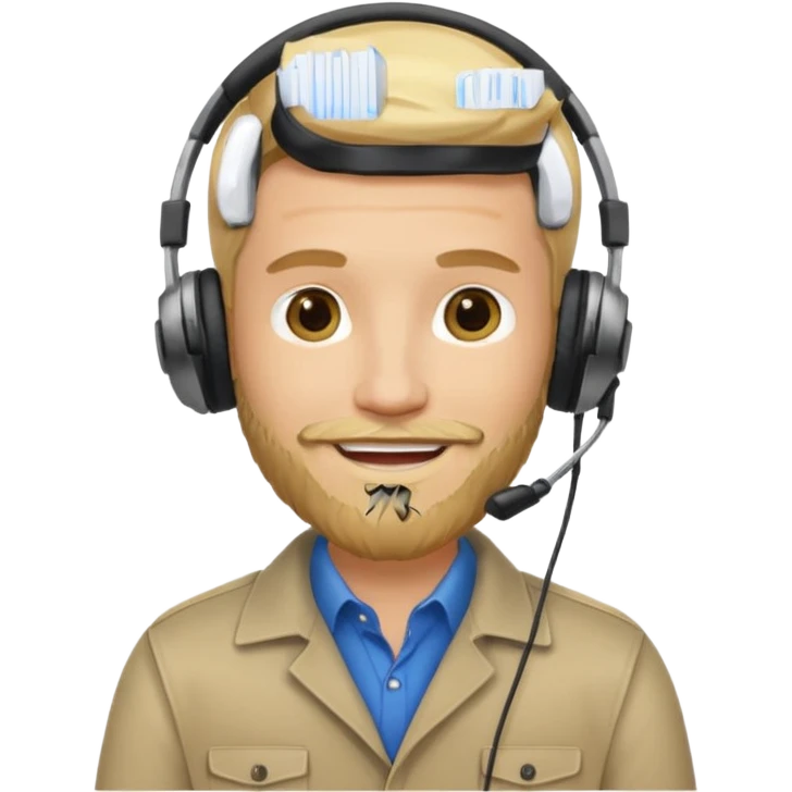 a sales agent with headphones and beard blonde hair smile emoji
