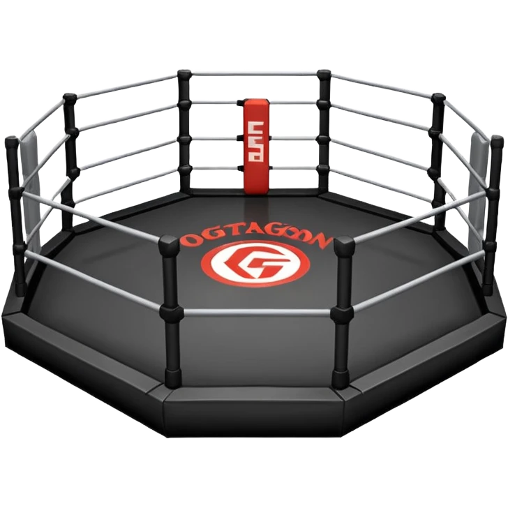 MMA cage arena object icon, octagon fighting cage with metal fence walls, padded corner posts, professional combat arena, 3D cartoon style, mobile game icon style, centered, clean background, no people, no text, no watermark
 emoji