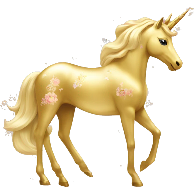 Gold unicorn with floral pattern on it pretty feminine emoji