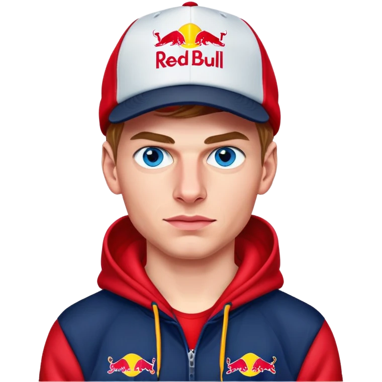 Max verstappen blue eyes with hat in Red Bull hoodie emoji