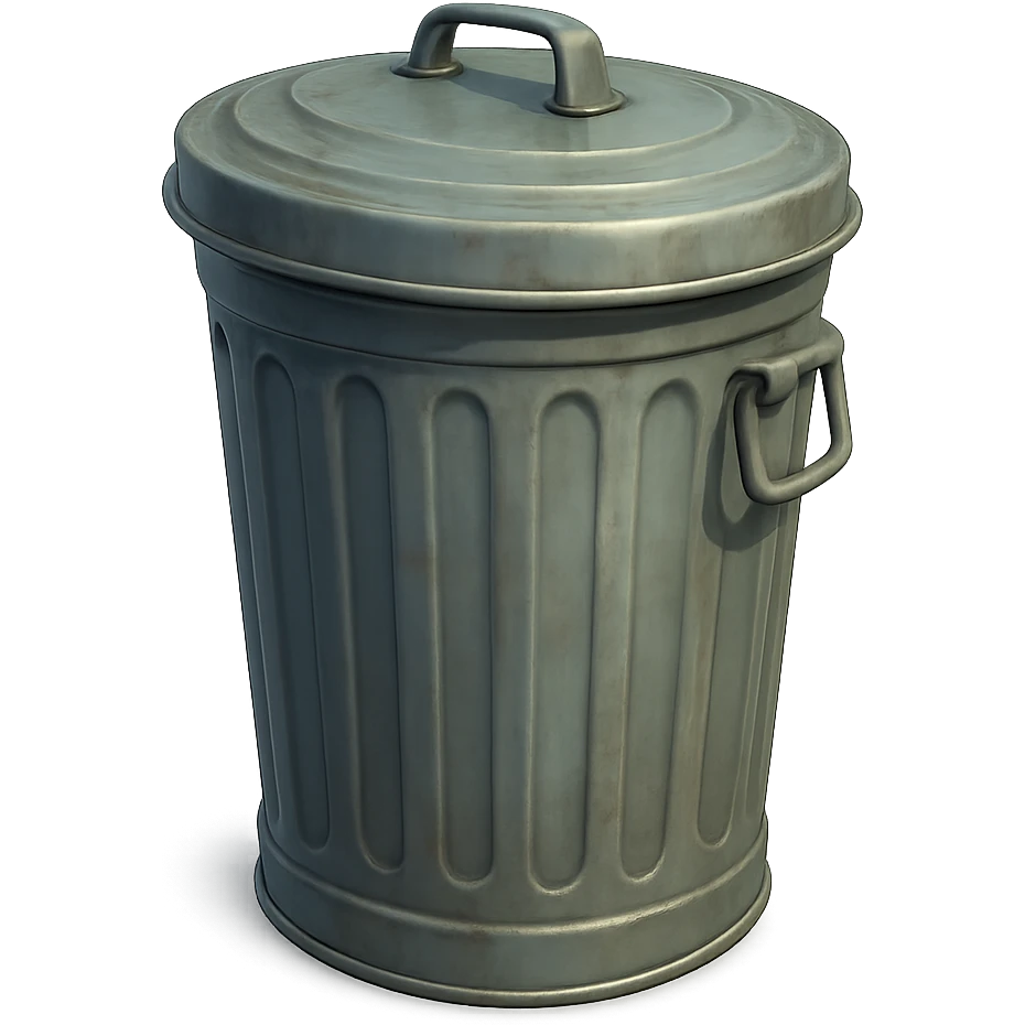 Draw a Pixar-style trash can. The view should be at a 70 degree angle from the ground. Do not use face, eye, and mouth. emoji