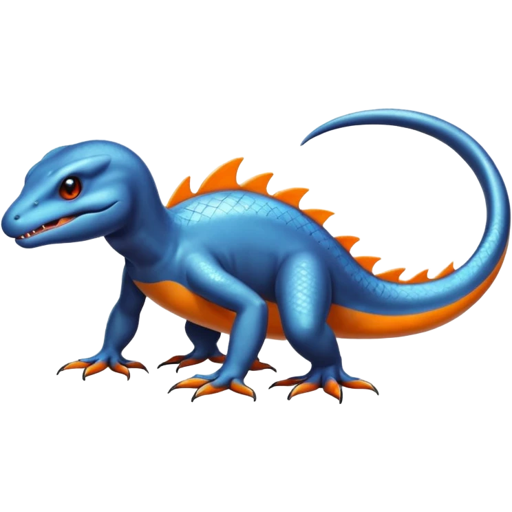 Shiny Black Koraidon-Latios-Salamander-Fakémon-hybrid-creature (full body) with orange belly emoji