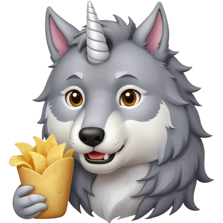 wolf with unicorn horn eating chips  emoji