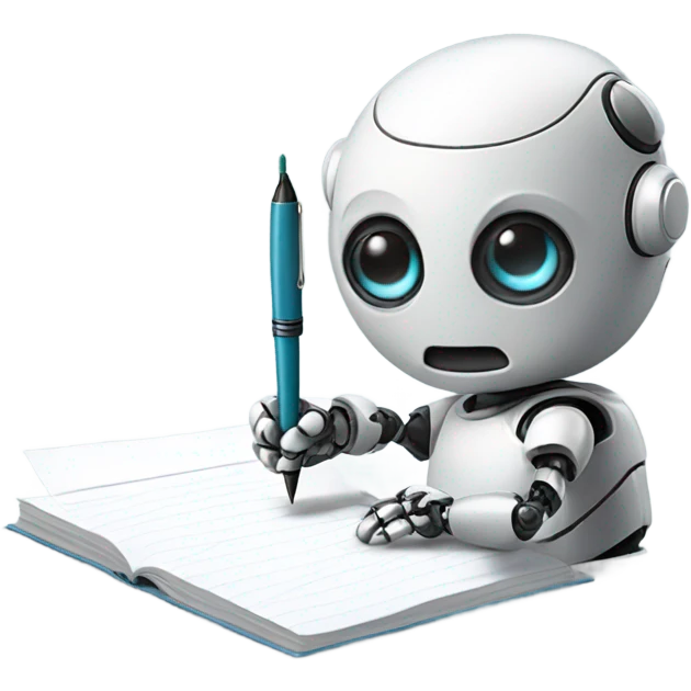cute robot holds a pen and writes in a notebook emoji