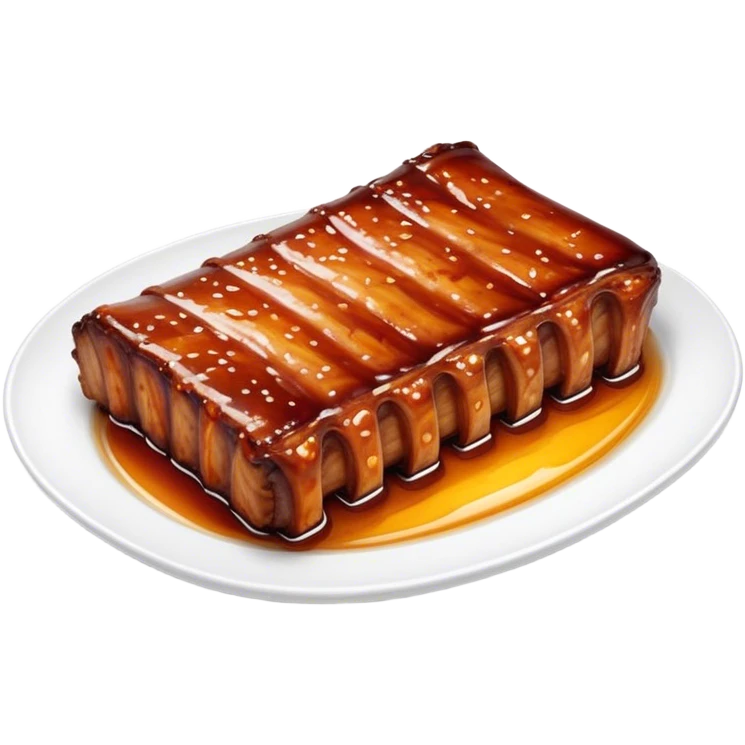Honey Glazed BBQ Ribs Cinematic Realistic Honey Glazed BBQ Ribs Dish Emoji, depicted as a small portion of tender, honey-glazed ribs with a sticky, smoky finish, rendered with rich textures and warm, dynamic lighting. emoji