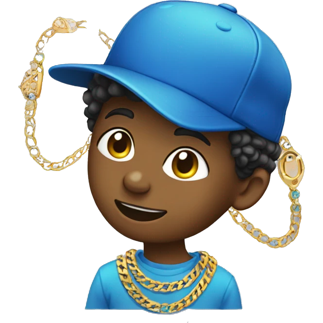 boy with jewelry and phone blue la hat emoji