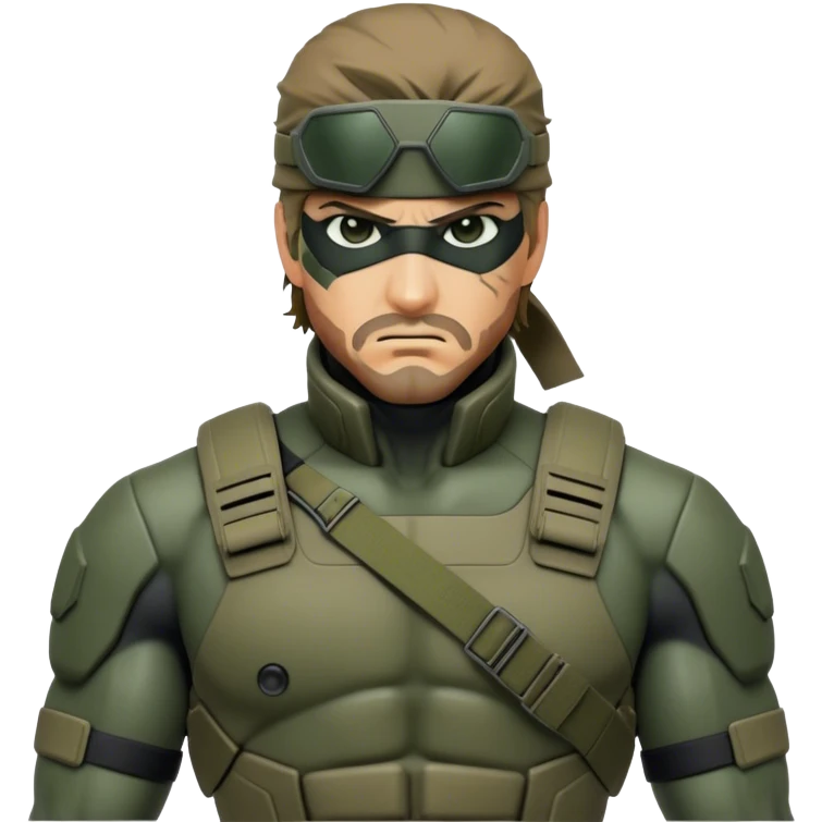 Cinematic Realistic Metal Gear Solid Snake Soldier Portrait, captured in a dynamic, battle-ready stance, muscles defined beneath intricately detailed combat gear in consistent muted greens, browns, and blacks. His determined eyes and rugged features, rendered with dramatic natural lighting and high shine, exude raw, unyielding power, epitomizing the fierce, relentless spirit of a covert operative in the midst of action. emoji