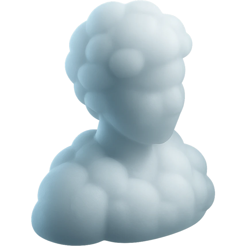 A person from the shoulders up, entirely composed of white fluffy, convex clouds emoji