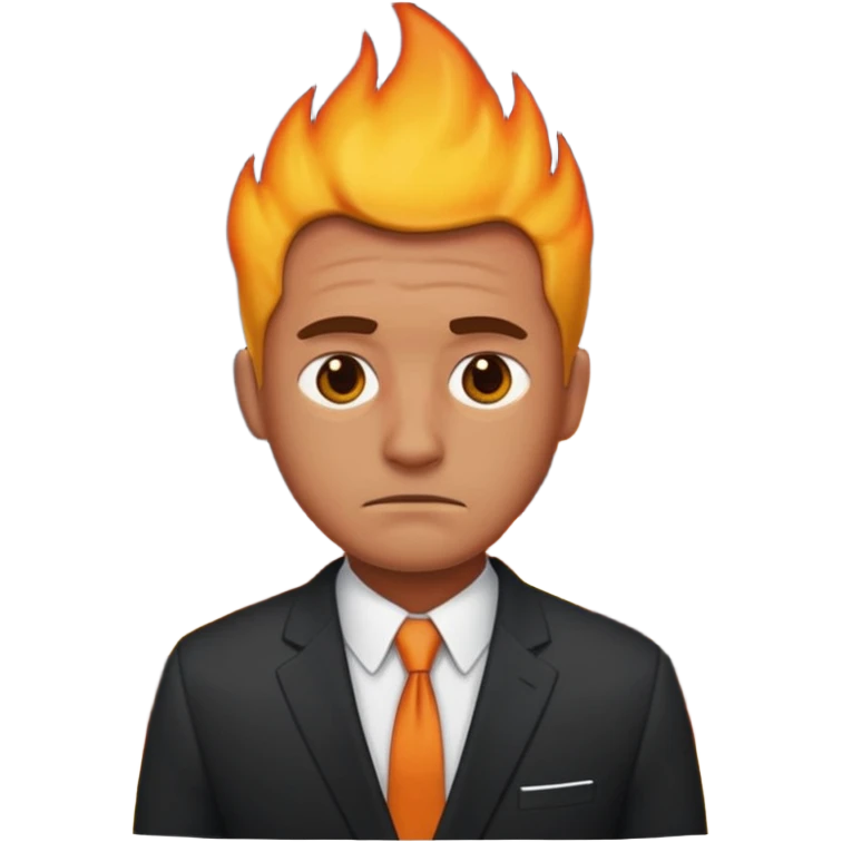 sad man standing with a house on fire behind him at night, apple style emoji emoji