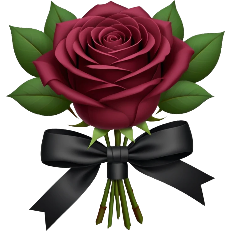 Maroon rose bouquet wrapped in white paper and black bow emoji