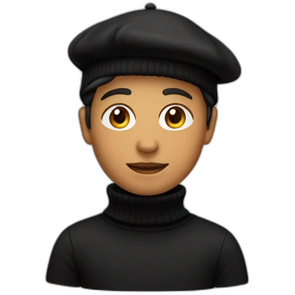 person wearing a black turtleneck sweater on their body and beret on their head emoji