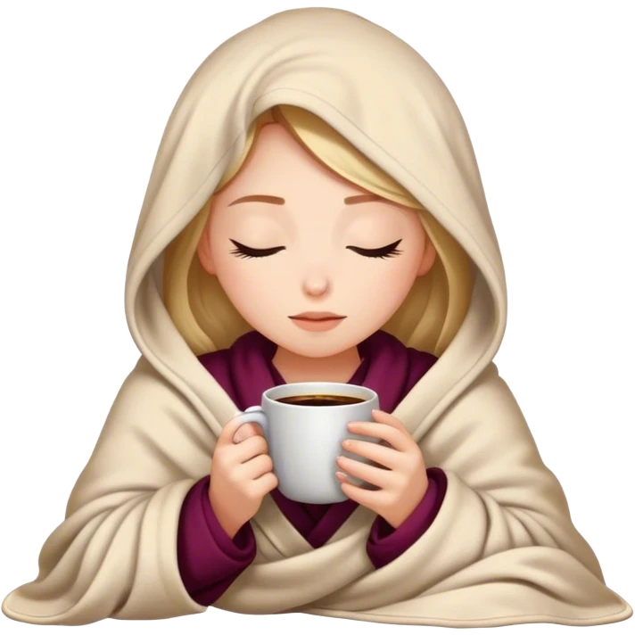 girl inside a blanket sipping coffee eyes closed emoji