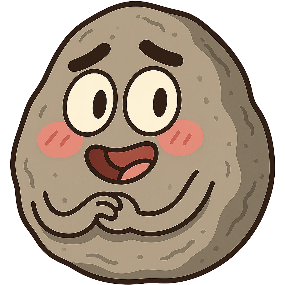 cartoon stone, pebble-like, blushing cheeks, cute style emoji