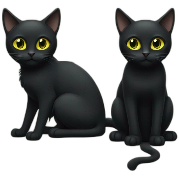 one black cat with green eyes next to an other with yellow eyes. emoji
