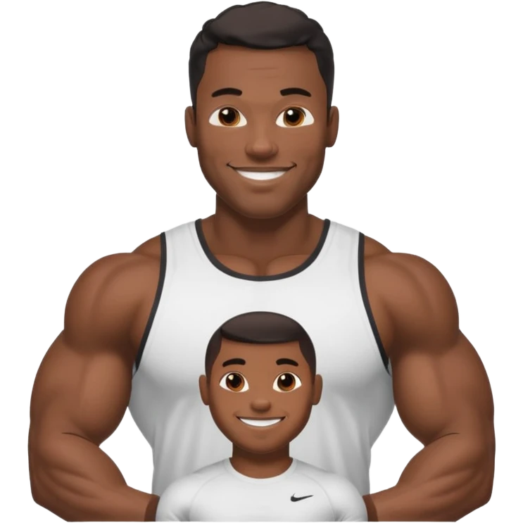 Jock black man smiling very huge big biceps wearing “Nike” t shirt, handsome face emoji